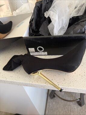 Black Stiletto Heel Bootie with Gold Heel